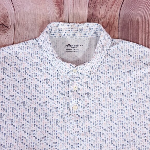 Peter Millar Other - Peter Millar Seaside Mens XXL Sand Bar Aqua Cotton Polo Shirt Cocktail Martini